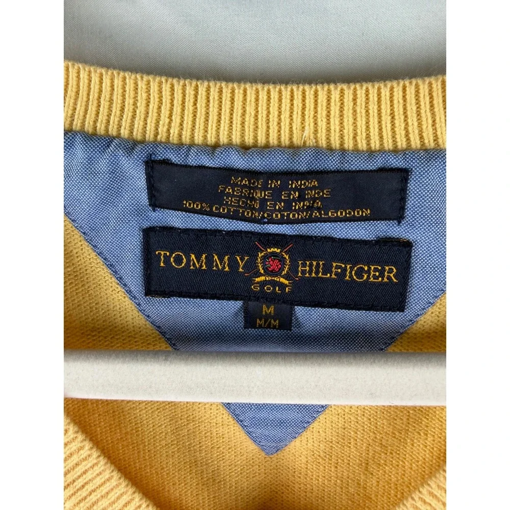 Tommy Hilfiger Golf Mens Yellow Cable Knit V-Neck Cotton Sweater Vest Size M PGA